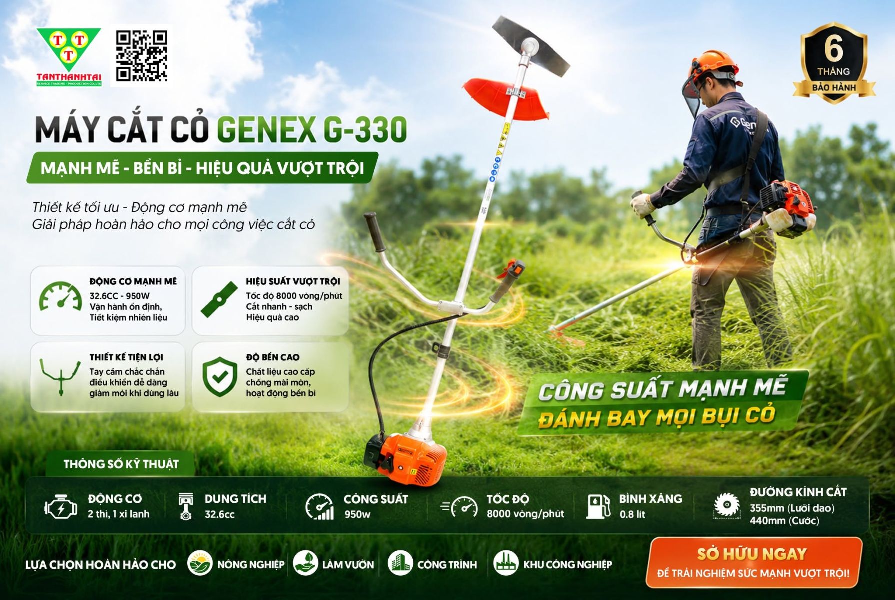 MÁY CẮT CỎ GENEX G-330 - MẠNH MẼ, BỀN BỈ, DỄ SỬ DỤNG