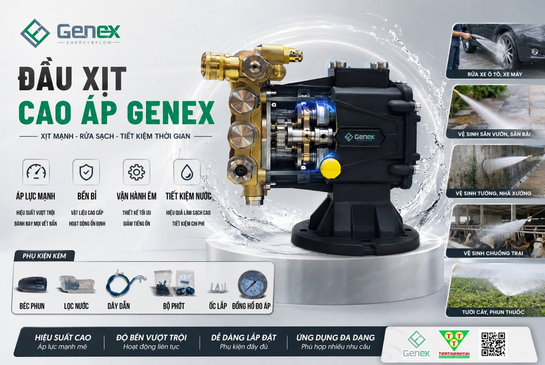 ĐẦU XỊT CAO ÁP GENEX - XỊT MẠNH, RỬA SẠCH, TIẾT KIỆM THỜI GIAN